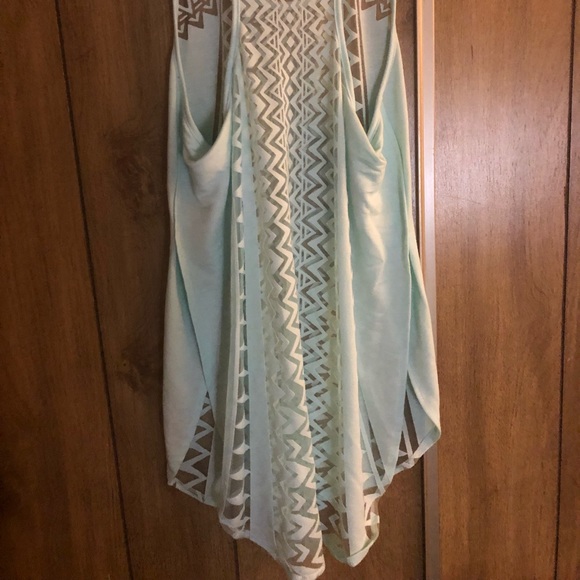Mint Green Long Cover Top with Asymmetrical Design - Picture 2 of 6